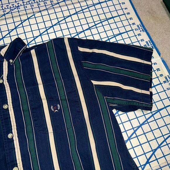 Vtg Men’s 90’s Coliseum Striped Button Down Shirt Size XL 100% Cotton Blue Green - Picture 6 of 11